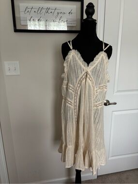 RAGA Cream Crochet Shell Top with Red Logo Tag